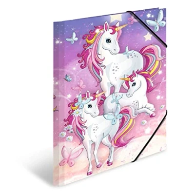 Immagine di HERMA 19457 cartelline portadocumenti A3 Asilo Animali Unicorno, 3 pezzi, per bambini, in cartone con stampa interna ed elastico, robuste ragazzi e ragazze