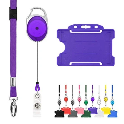 Immagine di LanyardsTomorrow Trio porta Badge e Bobina 1Pcs Set di cordino retrattile badge, confezione tripla con singolo, moschettone estensibile carta d&#039;identità rigido, colore viola