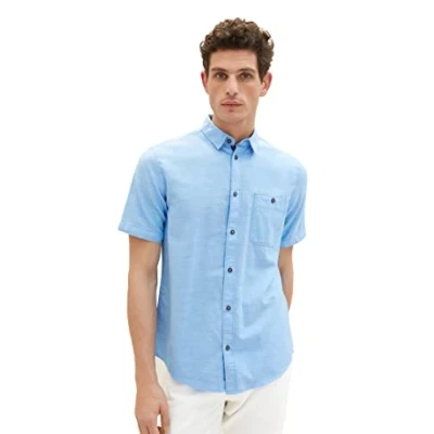 Immagine di TOM TAILOR 1036213 Camicia, 31770 Blue Herringbone Structure, XL Uomo