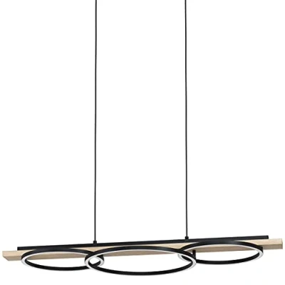 Immagine di Eglo Led luce a sospensione Boyal, lampada tre fiamme dimmerabile, metallo, legno, plastica, da tavolo pranzo in nero, marrone, bianco, soggiorno