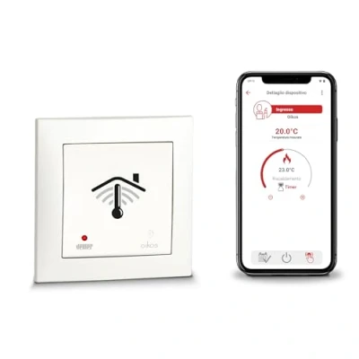Immagine di VEMER VE796001 OIKOS WiFi INT Cronotermostato su Scatola da Incasso Rotonda (50x50), Termostato Smart con APP, Alexa e Google Home, Programmazione Settimanale, Alimentazione 230V, Bianco