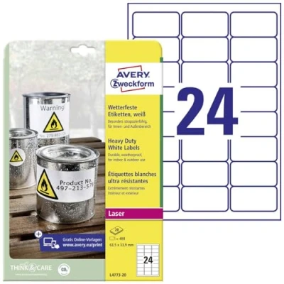 Immagine di AVERY/Zweckform, etichette resistenti alle intemperie. Contenuto: 480 con bordo, 63,5 x 33,9mm