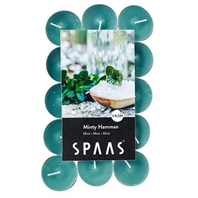 Immagine di Spaas Minty hammam 30 Candele profumate in Flatpack, ± 4,5 Ore, Cera di paraffina, Tazza Alluminio, Verde Smeraldo, unità