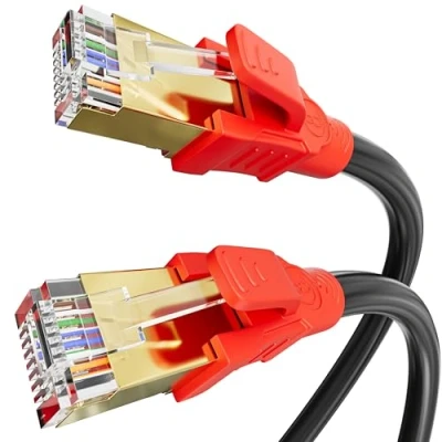 Immagine di Cavo Ethernet 5 Metri, Cat 8 LAN 5m di Rete Schermato Alta Velocità 40Gbps 2000MHz per Esterno RJ45 5mt Gigabit 26AWG SFTP POE Internet Lungo Nero Patch Router Modem