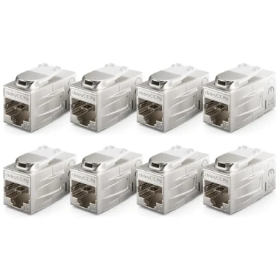 Immagine di deleyCON 8 Pezzi CAT 7 Accoppiamento Keystone Metallo 2x RJ45 Jack Connettore per Patch Cable 600 MHz 10 Gbps LAN DSL Ethernet e Utilizzabile Come Argento