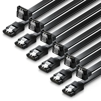 Immagine di deleyCON 6x 50cm Cavi SATA 3 Set Cavo Dati III HDD SSD di Collegamento Clip in Metallo 6 GBit/s 1x Dritto 90 Tipo L Nero
