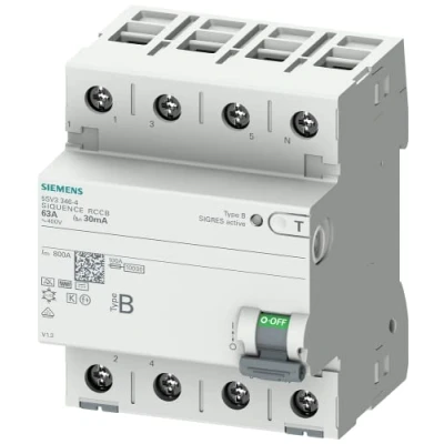 Immagine di Siemens 5SV33464 5SV3346 4 Interruttore differenziale B poli 63 A 0.03 400 V