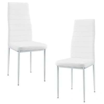 Immagine di [en.casa] Set di 2 Sedie da Sala Pranzo Eleganti con Schienale Alto e Sedute Imbottite Rivestimento in Similpelle Bianco