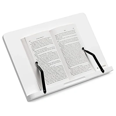 Immagine di Navaris Leggio Portalibri Tablet e Reader Libri Cartacei 34 x 24cm Espositore Legno per Libro Cucina Supporto PC Cavalletto Inclinazione Regolabile Bianco