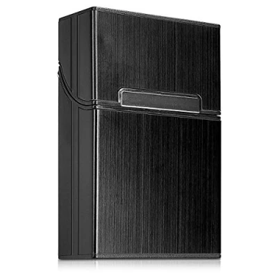 Immagine di kwmobile Portasigarette in plastica e Alluminio per ca.20 Sigarette Contenitore Box Pacchetto Chiusura Magnetica con Coperchio Automatico Nero