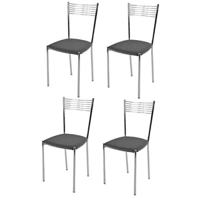 Immagine di t m c s Tommychairs Set 4 sedie modello Elegance per cucina bar e sala da pranzo, struttura in acciaio cromato seduta imbottita rivestita pelle artificiale colore grigio scuro