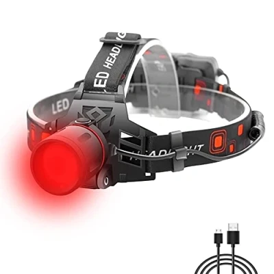 Immagine di WESLITE Lampada Frontale Rossa, da Caccia USB Ricaricabile Lampade Testa con Filtro Rosso 3 Modalità Zoomable per Caccia, Astronomia, Osservazione delle Stelle, Visione Notturna