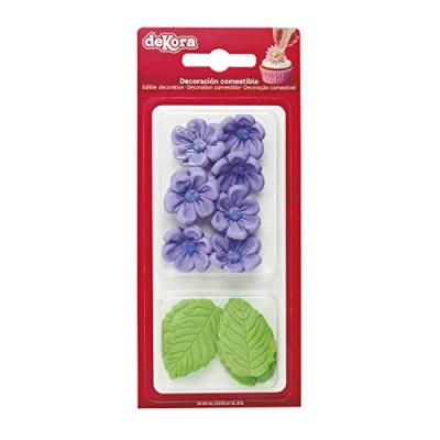 Immagine di Dekora Confezione da 8 Fiori Viola e 5 Foglie Verdi di Pasta Zucchero Cake Topper Commestibili Decorazione per Torta Compleanno in
