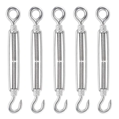 Immagine di WiMas Set di 5 tendicavo, in acciaio inox M8, con gancio regolabile a forma OCO, per cavi tensione