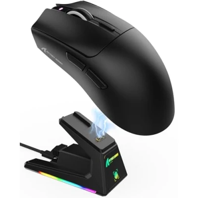 Immagine di ATTACK SHARK X1 Mouse da Gioco con Dock di Ricarica Magnetico, Sensore PixArt PAW3395PRO, 40000DPI, BT/2.4G Wireless/Cablato, 49g SUPERLIGHT Mouse, 100M Microinterruttori, per PC/Mac Nero