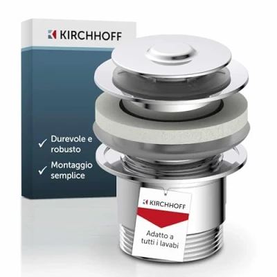 Immagine di KIRCHHOFF 98807320 tappo di scarico universale per lavabo, valvola con troppopieno, lavabo e cromato