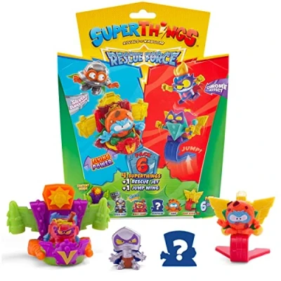 Immagine di SuperThings Rescue Force Series Confezione da 6. Include 4 (1 raro capitano d&#039;argento), 1 jet di salvataggio e ala salto 6/6