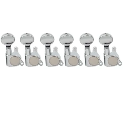 Immagine di Musiclily Set di Meccaniche in Linea L6 per Chitarra Elettrica tipo Strat Tele, Kidney Button Cromato