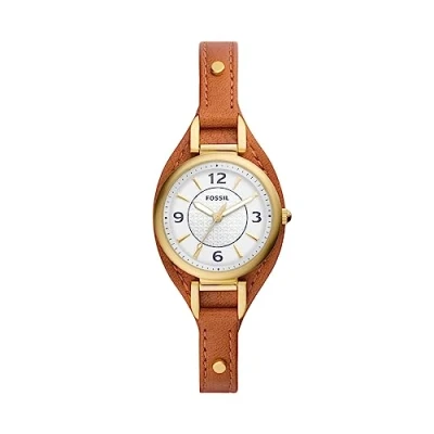 Immagine di Fossil Carlie Orologio per donna, movimento al quarzo con cinturino in acciaio o pelle, Tono oro e marrone