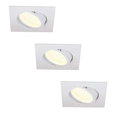 Immagine di HCFEI Faretto da incasso a LED ultra piatto, 425 lumen, 230 V, 5 W, dimmerabile, alloggiamento angolare, orientabile, bianco opaco (3 pezzi, caldo)