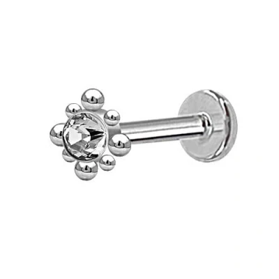 Immagine di DENI Labret Piercing per trago, helix e qualsiasi parte dell&#039;orecchio, misura 6 mm, bastone corto spessore standard 1,2 design originale, Argento