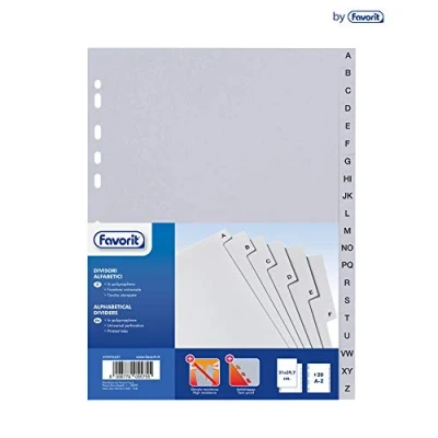 Immagine di Favorit 400006681 Divisori A Foratura Universale per Raccoglitori ad Anelli con 20 Tacche Alfabetiche Grigie Z, 29.7 x 21 cm, Bianco