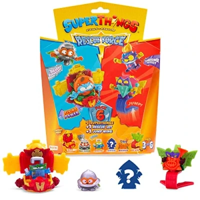 Immagine di SuperThings Rescue Force Series Confezione da 6. Include 4 (1 raro capitano d&#039;argento), 1 jet di salvataggio e ala salto 3/6