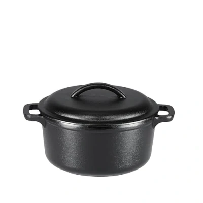 Immagine di Amazon Basics Rotondo Casseruola in ghisa pretrattata con doppi manici, 1,89 L, Nero