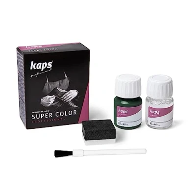 Immagine di Kaps Tinta Super Color + Preparatore (25 ml ognuno), Colorante Professionale per Pelle Naturale, Tela, Ecopelle, Nutre e Ripara le Scarpe in (113 Verde)