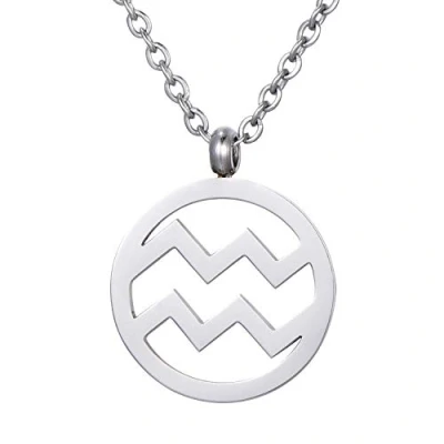 Immagine di Morella collana da donna in acciaio inox argento con ciondolo segno zodiacale Acquario sacchetto di velluto