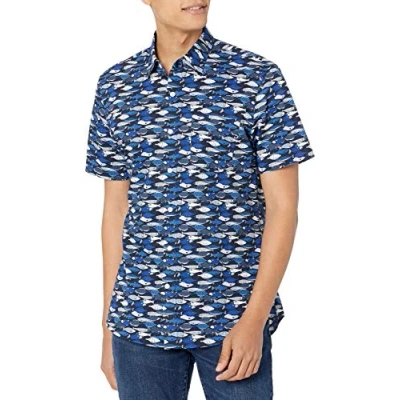 Immagine di Amazon Essentials Camicia con Stampa a Maniche Corte Slim Uomo, Blu Pesci, XL