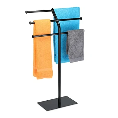 Immagine di Relaxdays Piantana Porta Asciugamani, 3 Bracci per 6 Salviette, da Terra, Arredo Bagno, Cucina e Camera, in Ferro, Nero