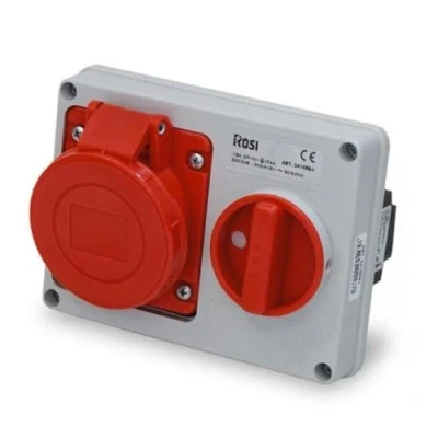 Immagine di Presa interbloccata orizzontale con sezionatore interruttore, ad incasso, 380V, 5 poli 3P+N+T, 32A, IP54 Rosi 14.3434R6 I