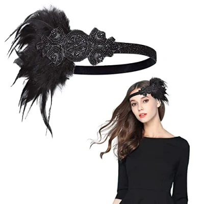Immagine di MIVAIUN Fascia Anni 20 Gatsby Flapper Headband Charleston con Piuma Capelli Gatsby, 1920s Copricapo Accessori, per Festa a Tema Vintage da Donna (1 Pcs)