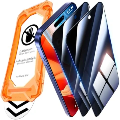Immagine di UniqueMe per iPhone 15/16 Privacy Pellicola Protettiva [Protezione Completa del Display] Anti Spia Vetro Temperato Protettiva, Installazione Automatica, 2 Pezzi