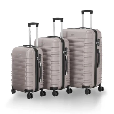 Immagine di Juskys Set valigie rigide 3 pezzi ABS con ruote girevoli, lucchetto a codice e manico telescopico trolley da viaggio colore champagne