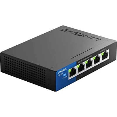 Immagine di Linksys LGS105 EU Switch di rete Gigabit non gestito a 5 porte, hub Ethernet per casa e ufficio con chassis in metallo, montaggio parete o su scrivania, sdoppiatore Ethernet, plug and play