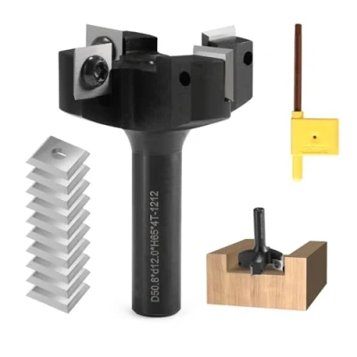 Immagine di Trvoxviq fresa per piani, 12 mm, 4 flauto con 10 lame intercambiabili in metallo duro (12 x 1,5 mm), diametro 50,8 CNC la pulizia del legno (D= S = 12)
