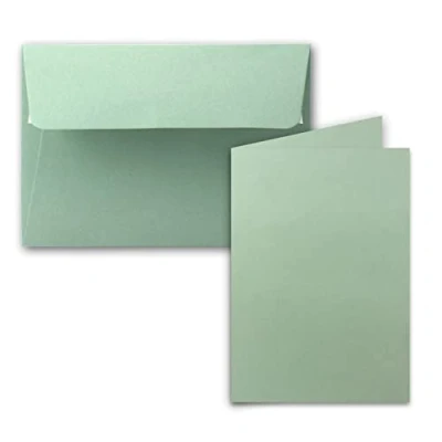 Immagine di Set di 15 biglietti pieghevoli, formato DIN B6, 12 x 17 cm, in eucalipto con buste chiusura adesiva, per inviti e auguri compleanno o matrimonio