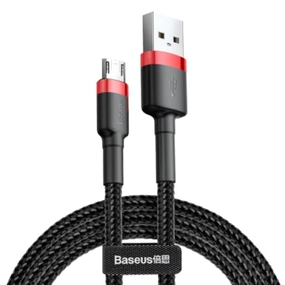 Immagine di Cabo BASEUS CAFULE Durable Nylon Braided Wire USB/Micro USB 2A 3M Black Red (CAMKLF H91)
