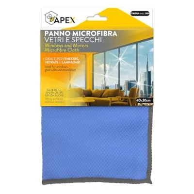 Immagine di Apex Panno Microfibra Vetri e Specchi Pulizia, Blu, 30 x 40 cm