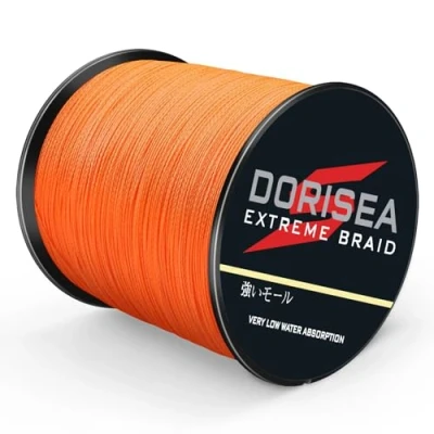 Immagine di Dorisea Filo da pesca in treccia 100% Pe intrecciato 2,7 249,5 kg, 500 m, resistente all&#039;abrasione, incredibile superline Zero Stretch diametro piccolo (arancione, 9,1 kg/0,20 mm)