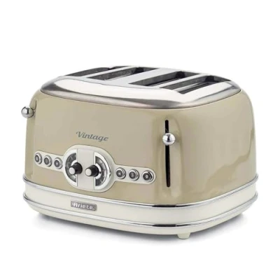 Immagine di Ariete 156 Tostapane Vintage 4 fette di pane senza pinze 6 Livelli tostatura Defrost 1600 Watt Linea Beige