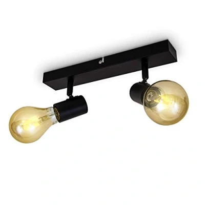 Immagine di B.K.Licht Lampada da soffitto con 2 faretti orientabili, adatta per lampadine E27 non incluse max 60W, metallo nero, plafoniera percucina, lampadario stile industriale contemporaneo camera IP20