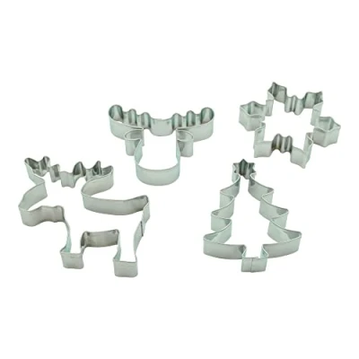 Immagine di BekkiB 2324 Set di 4 tagliapasta a forma alce, fiocco neve, abete, testa alce in acciaio inox lavabile lavastoviglie