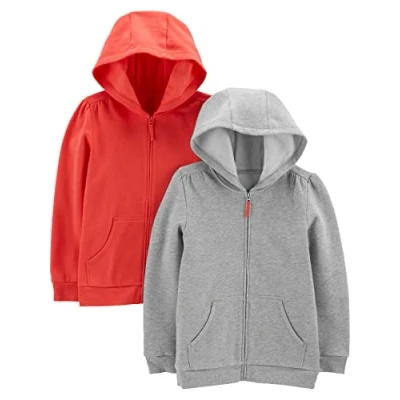 Immagine di Simple Joys by Carter&#039;s 2 Pack Fleece Full Zip Hoodies Felpa con Cappuccio, Arancione/Grigio Puntinato, 4 5 Anni (Pacco da 2) Bambina