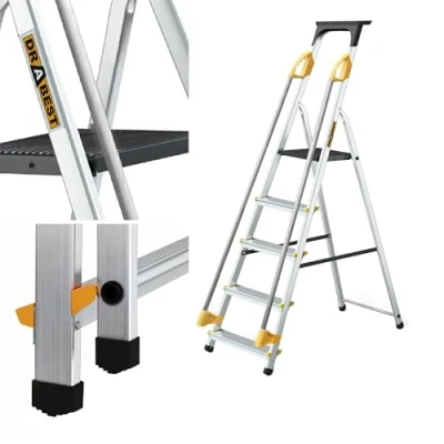 Immagine di DRABEST SCALETTE SERIE PRO Scala Pieghevole in Alluminio 5 Gradini Domestica con Corimano portata 150 kg