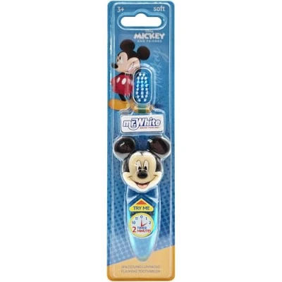 Immagine di Disney Mickey Mouse Spazzolino da denti lampeggiante, alimentato a batteria, con timer lampeggiante 2 minuti, manico comodo e setole morbide per bambini