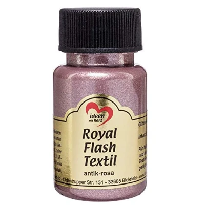 Immagine di Royal Flash Textil Colore metallizzato glitterato, 50 ml, altamente coprente, cremoso, per tessuti chiari e scuri, a base d&#039;acqua, dipingere valorizzare magliette, borse, Rosa antico