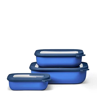 Immagine di Mepal Set da 3 Contenitori Cirqula Rettangolare per Alimenti con Coperchio Adatti come Ermetici Frigo, Congelatore, Microonde 500, 1000 &amp; 2000 ml Vivid blue